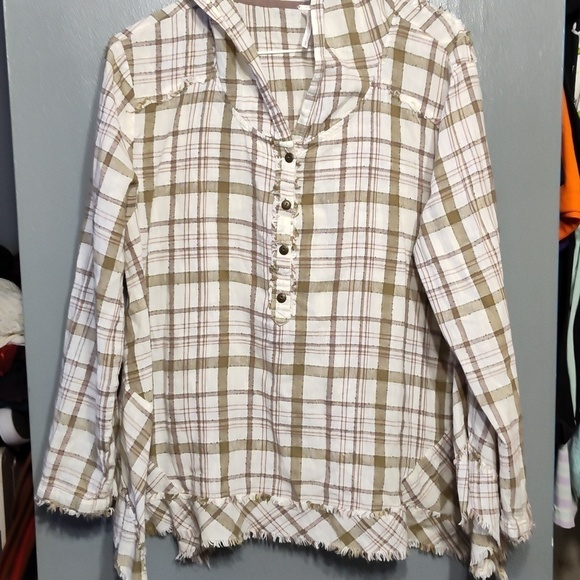 Free People Tops - Free People Hooded Plaid Pullover size small